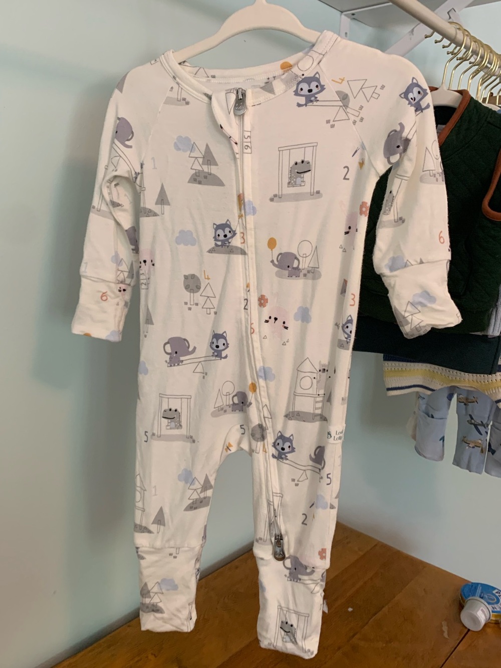 LouLou Lollipop 0-3 Month Sleeper. White and Grey Animal Print